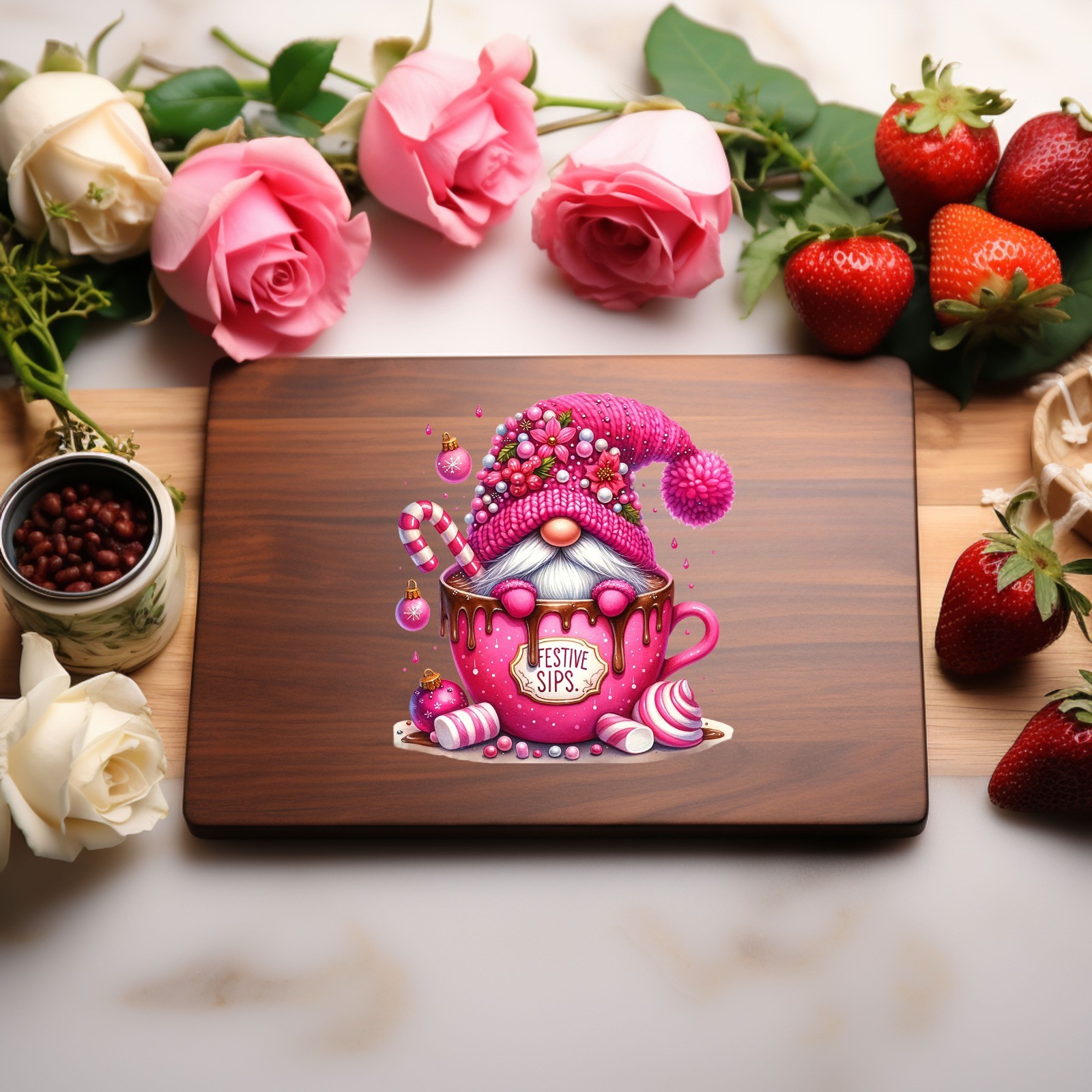 Pink Hot Cocoa Gnome UV DTF Transparent Sticker / Decal