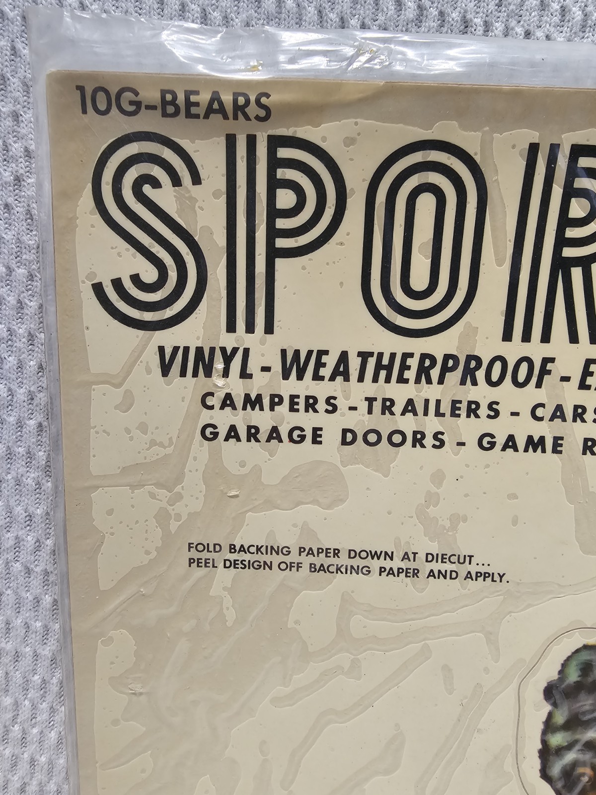 Sealed NOS Vintage Meyercord Sport-Stik Vinyl Decal Sheet 10-G Black Bear 9"×17"