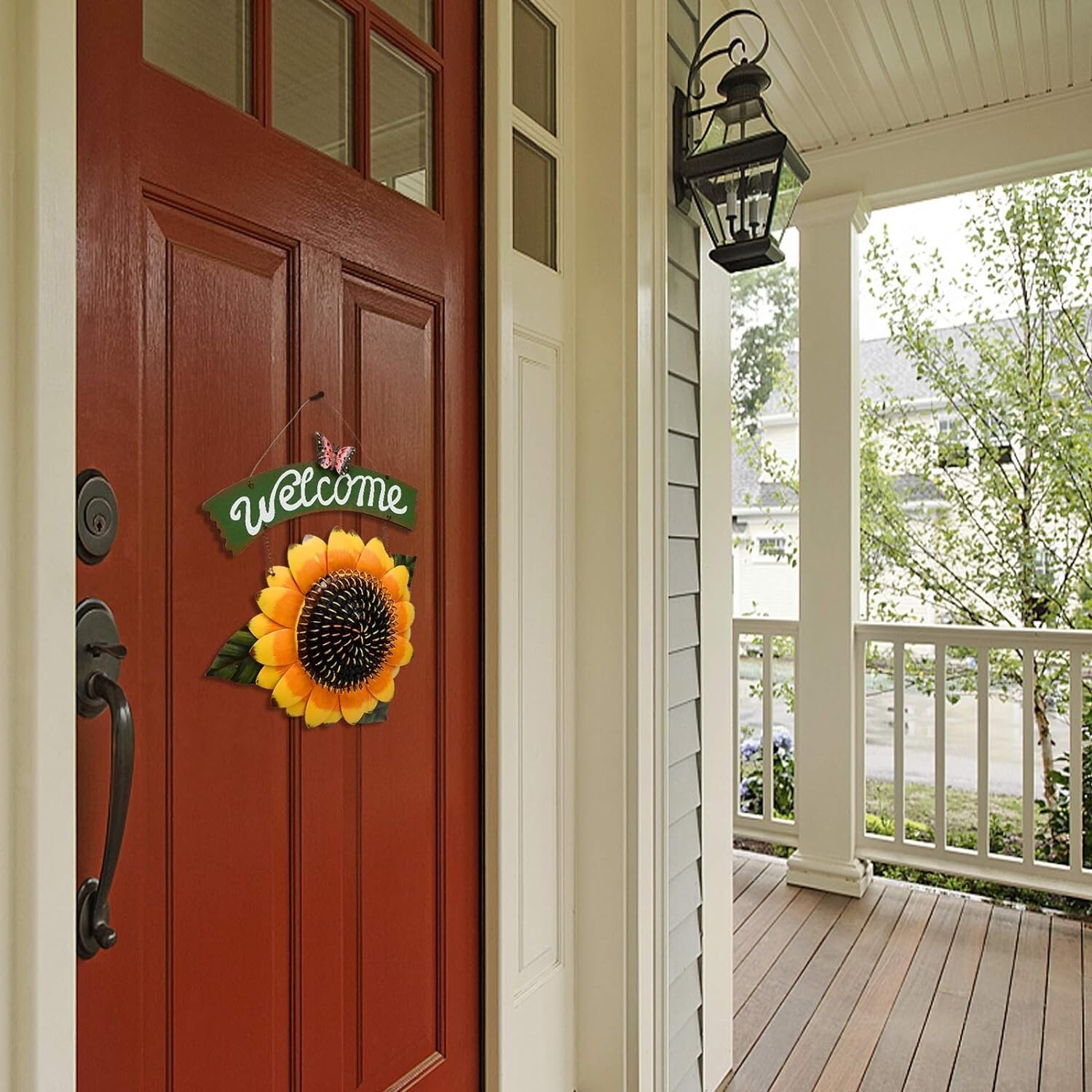 Sunflower Welcome Sign Metal Hanging Welcome Plaque for Wall (H)