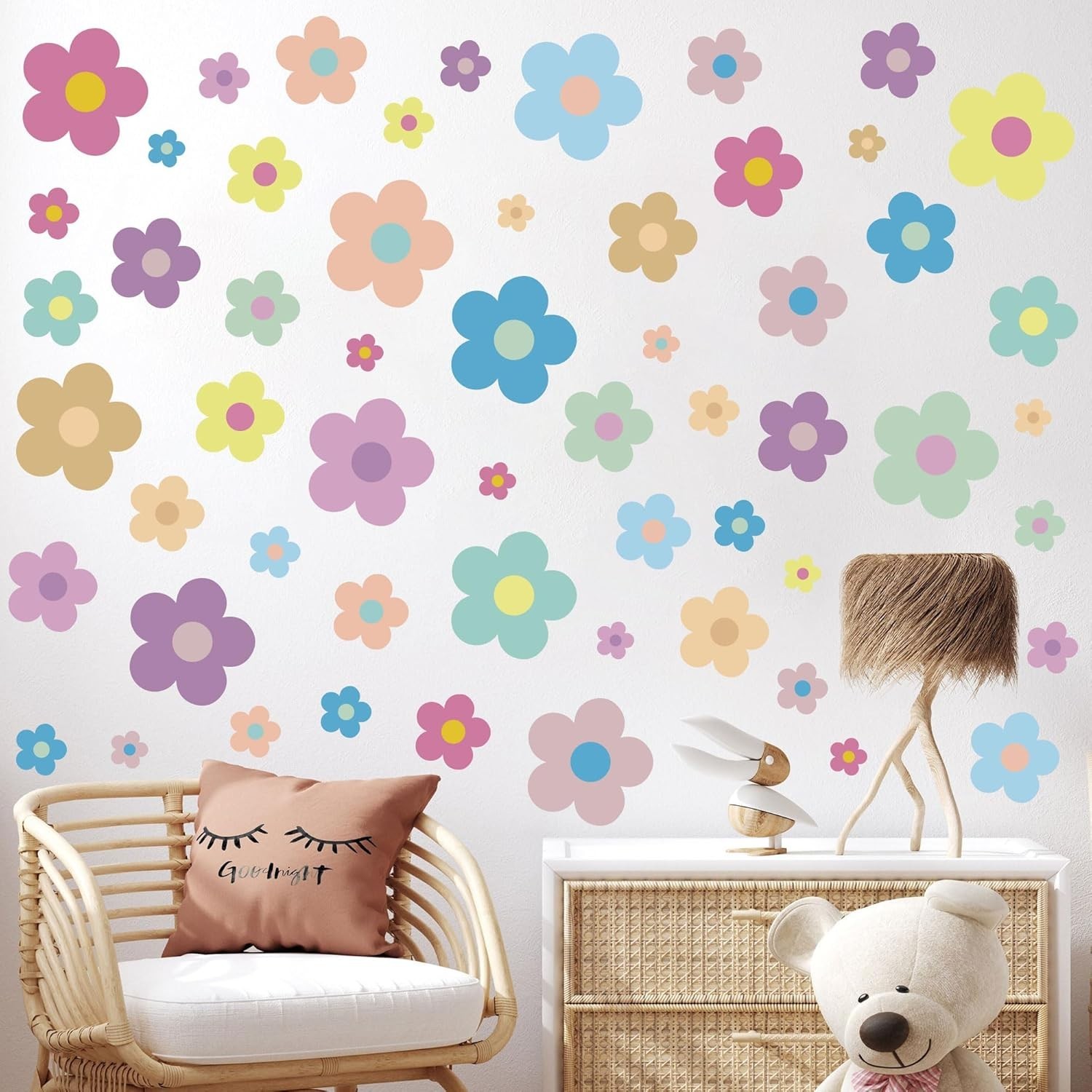 12 Sheets Flower Wall Decals Cute Colorful Vinyl Stickers For Girls Kids Room
