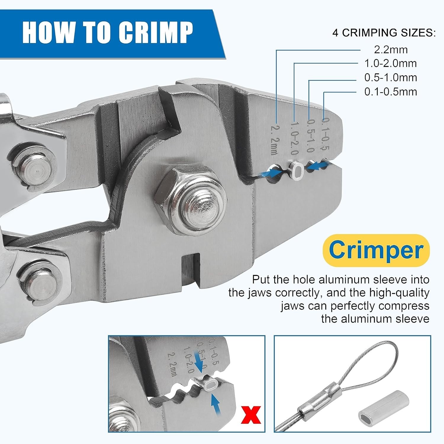 Fishing Crimping Tool Kit,Stainless Steel Fishing Crimping Pliers Wire Rope C…