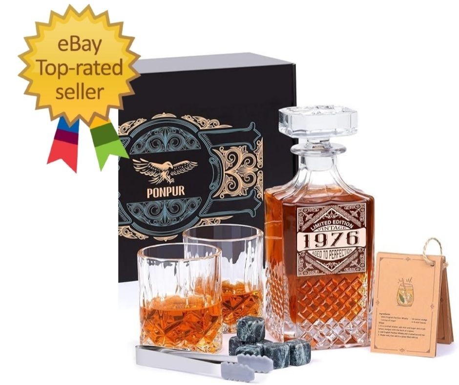 50th Birthday Whiskey Decanter Set for Men, Dad, Husband – Gift Box Included