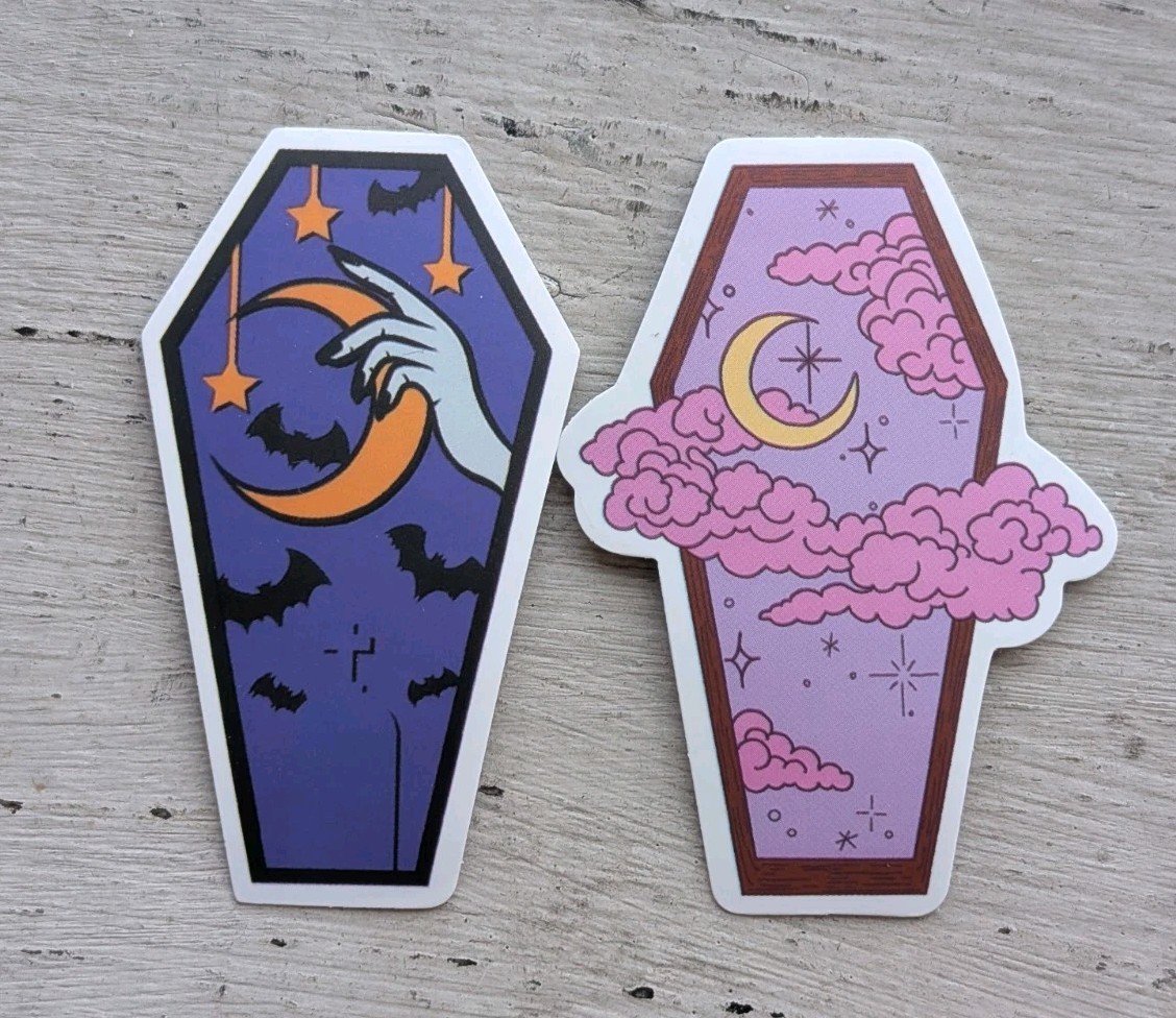 Haunted Active Spirit Creepy Witch Owned Moon Coffin Stickers Lot Of 2 Pcs