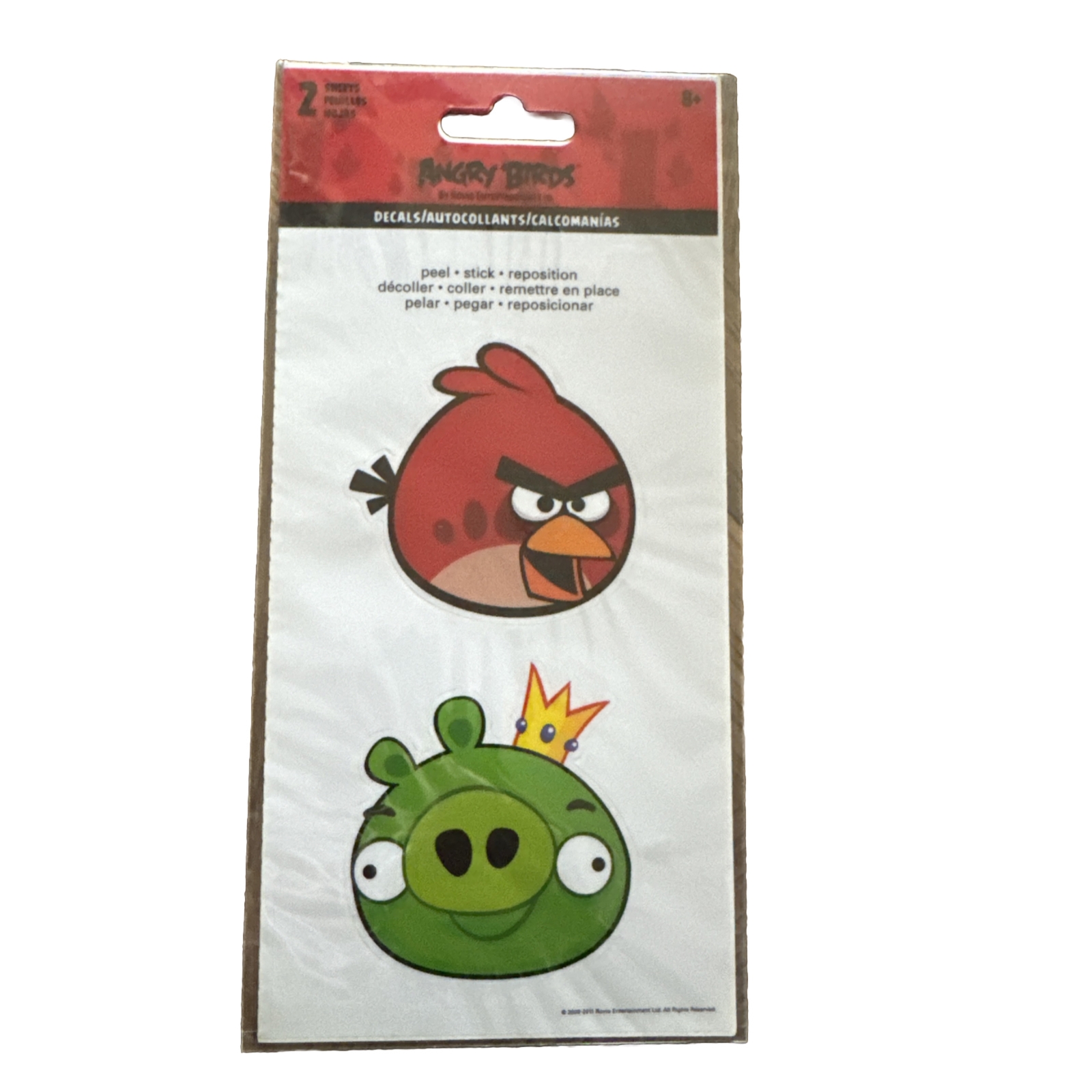 ANGRY BIRDS DECORATIVE DECALS WALL STICKERS 2 Sheets 12 Stickers Reposition 1-3”