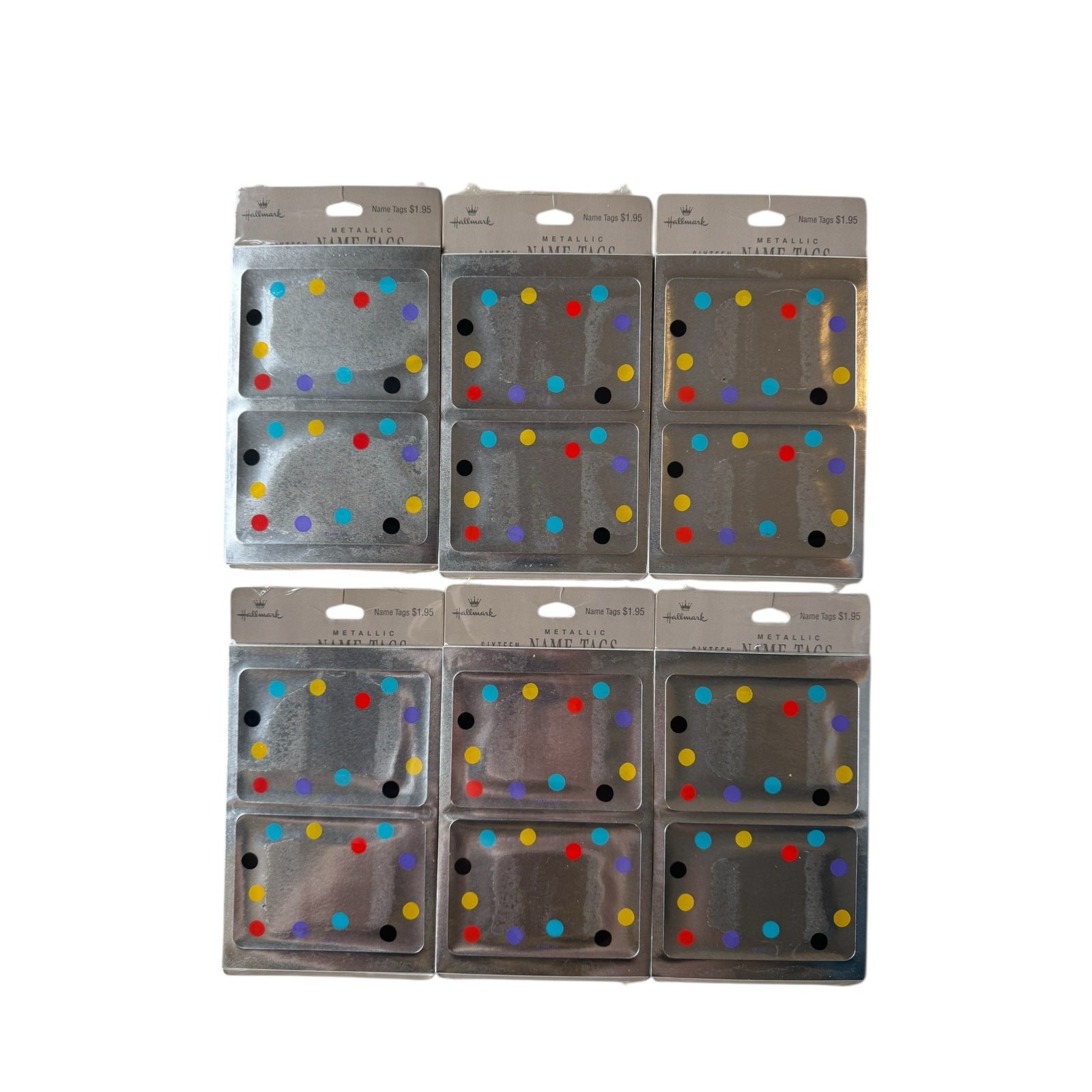 Vintage *NEW* HALLMARK Silver Metallic Polka Dot Name Tags 16 per pack 6 packs