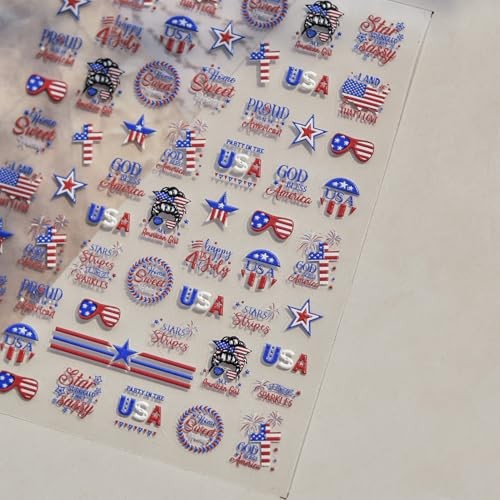 4th of July Nail Stickers 5D Embossed American Flag Star
