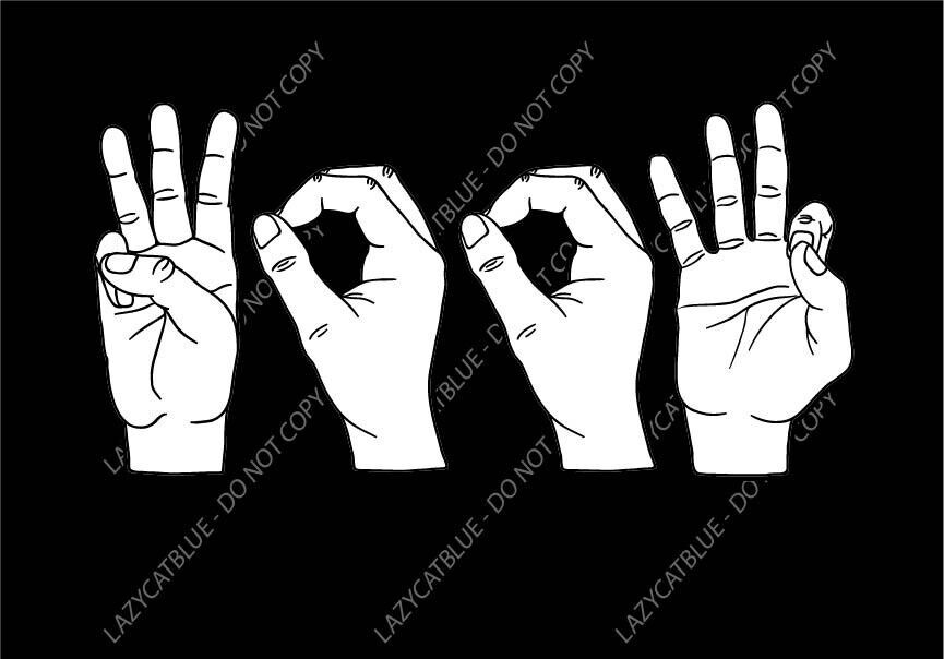 ASL Woof Decal Sticker Printed Die Cut Sign Language Hands Dog Bark Pet Life