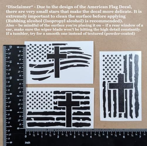 American Flag with Cross Vinyl Decal 3 Pack: Christian Jesus US Small ~4" Black