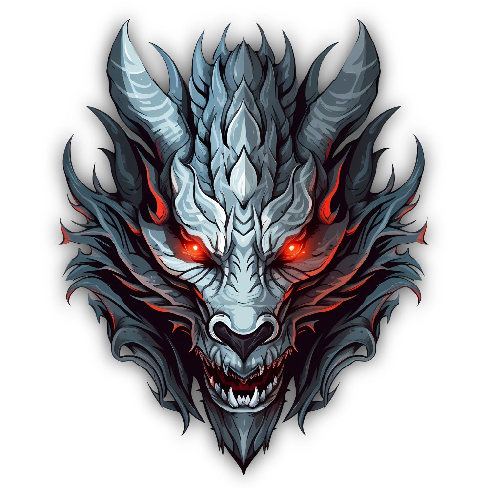 Dragon Head Red Eyes Glowing Color Art Cut To Shape Vinyl Sticker