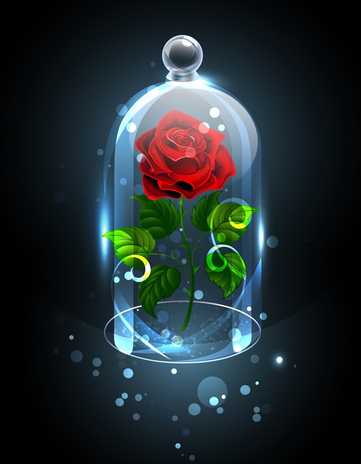 2.5” Rose Under Dome Sticker Red Magical Enchanted Beauty Fairy Tale