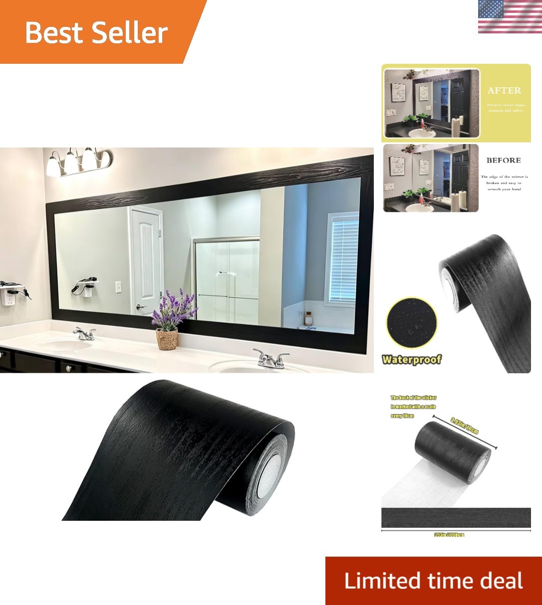 Transform Your Space – 4" x 390" Removable Waterproof Black Wood Grain Wallpaper