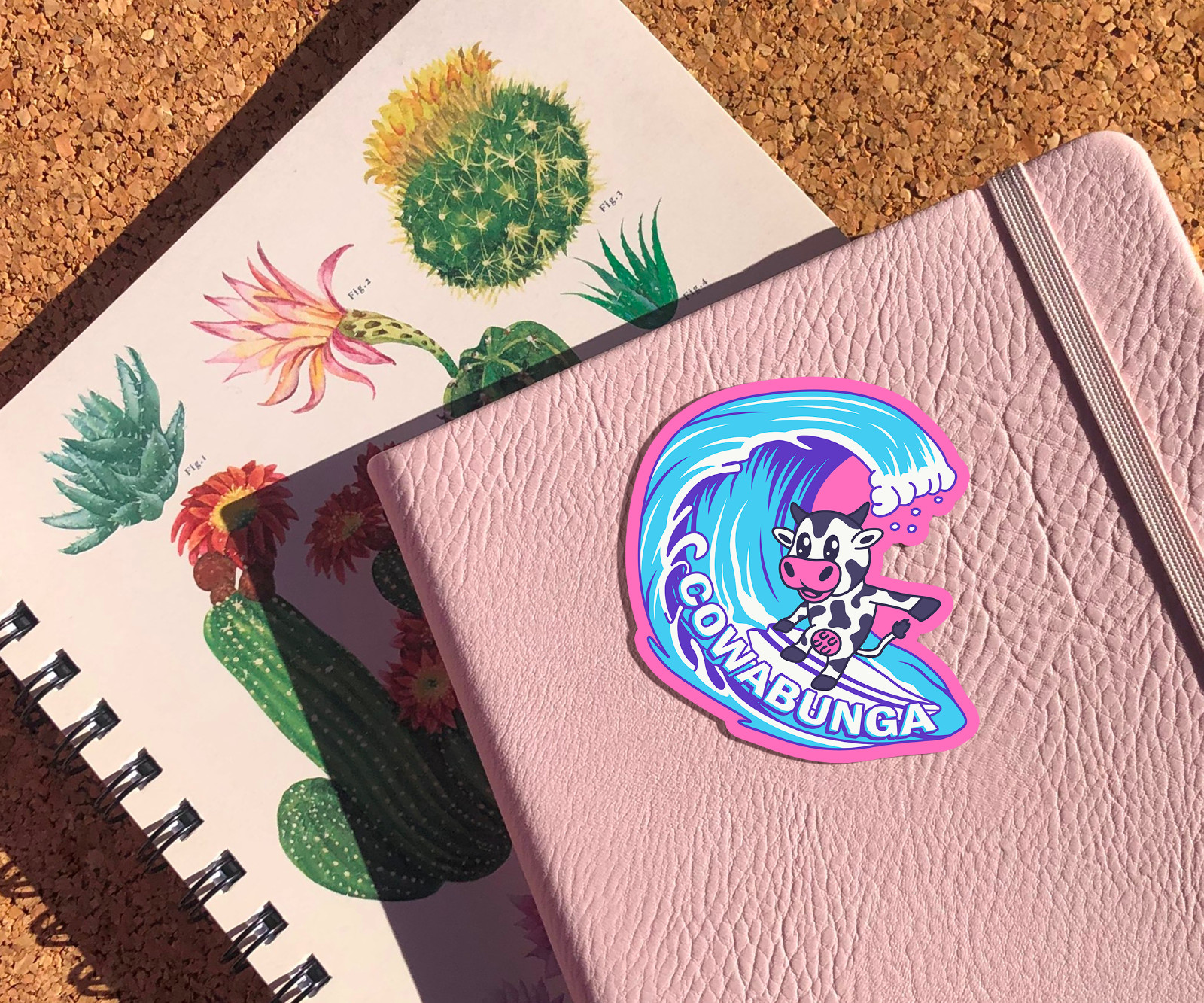 Cowabunga Sticker with Surfing Cow – Funny Animal Decal