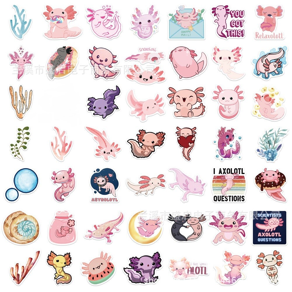 50pcs AXOLOTL Stickers, Cute Animal Water Bottle Laptop No Residue Sticker, #217