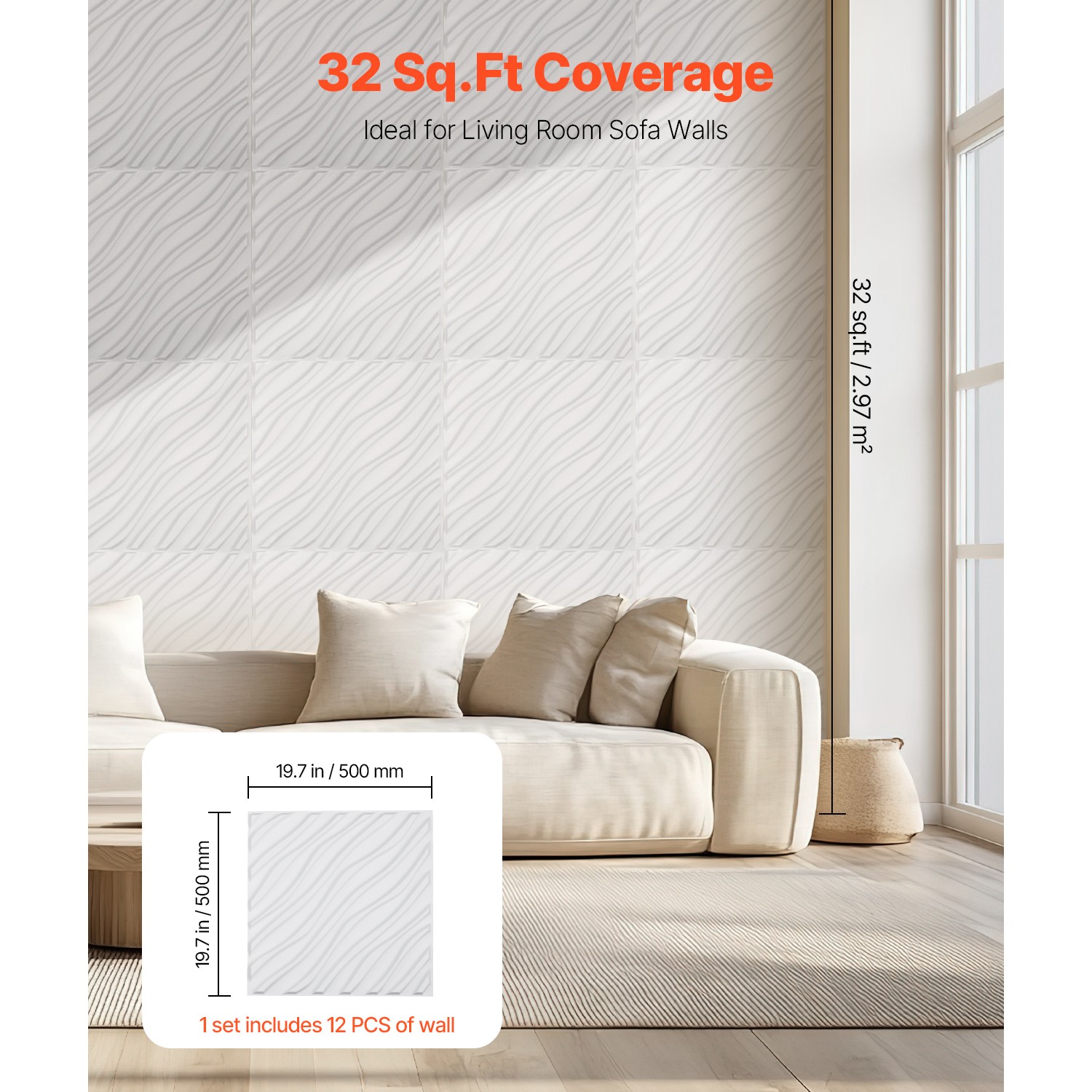 Uimoso 12-Pack 3D PVC Wall Panels, 19.7 x 19.7 in, Wave Design, White, 32 Sq.Ft