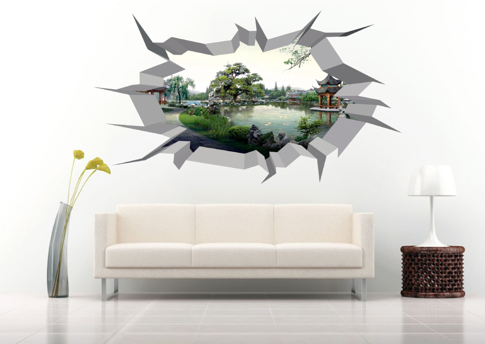 Japanese Zen Park 3D Crack Hole Wall Decal Vinyl Sticker Mural Art Decor