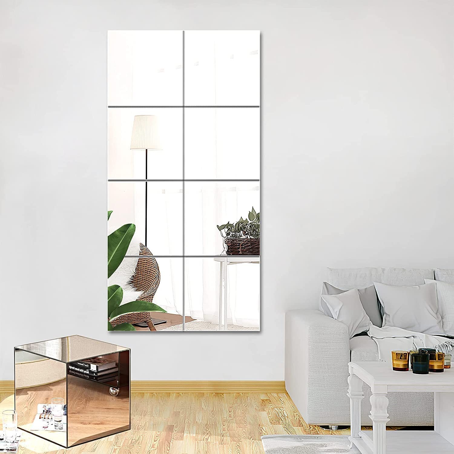 8 Pack Self-Adhesive Acrylic Mirror Sheets – Flexible Wall Stickers, 2MM Thick