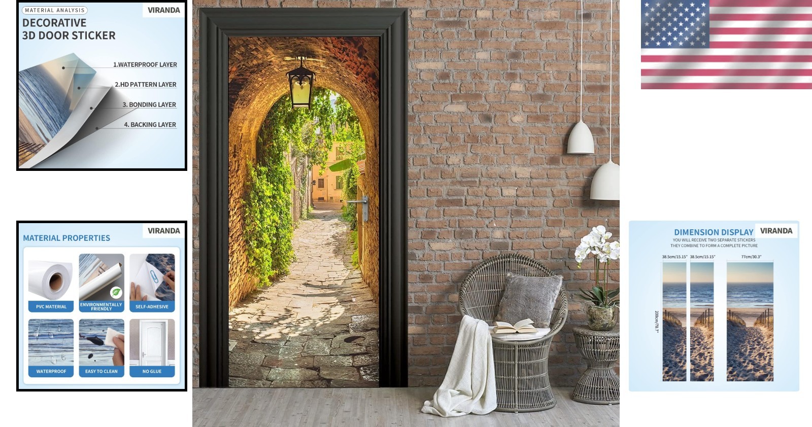 Lifelike 3D Door Mural – TOSKANA Corridor Peel & Stick Decor for Living Spaces
