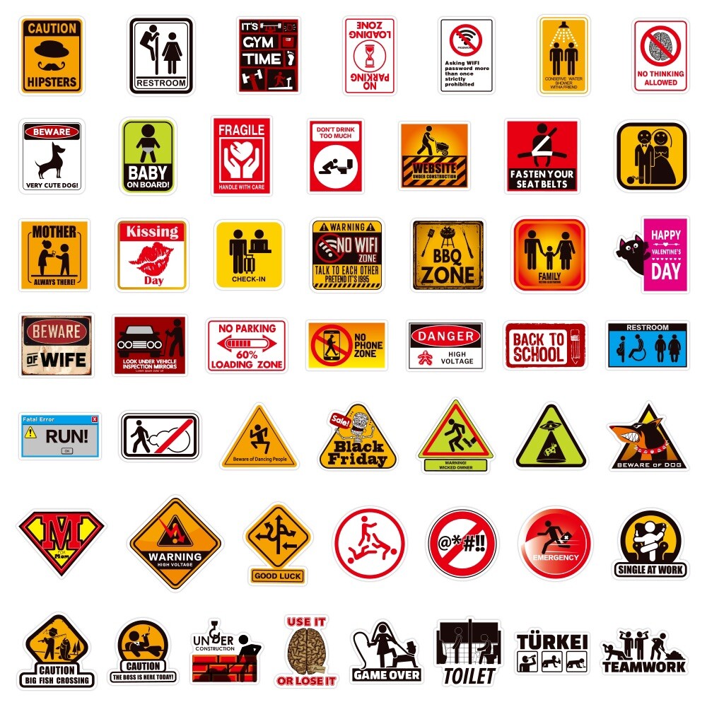 10 Random Funny Warning Sign Stickers Comic Decals Laptop Hydro Free Shipping!
