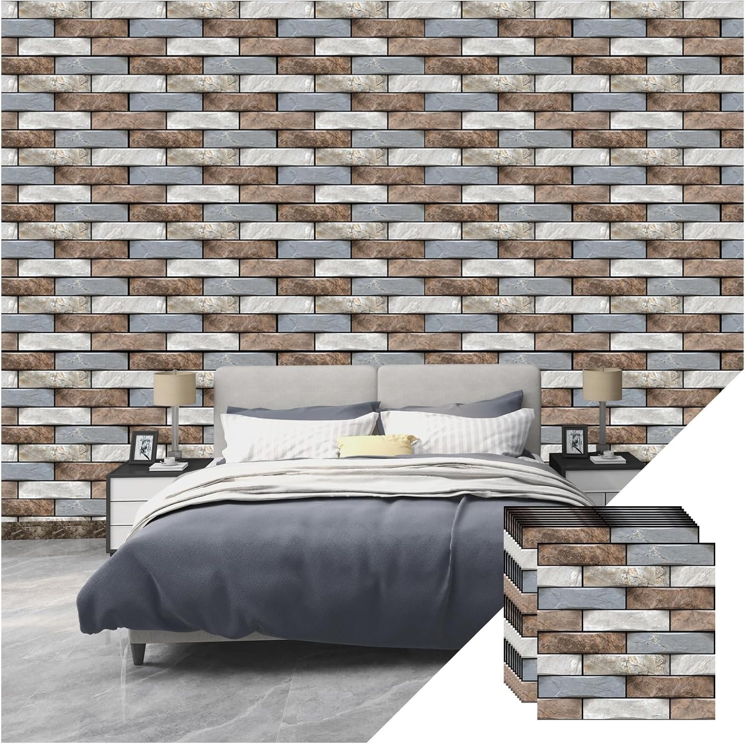 10PCS 3D Faux Stone Wall Panel Peel and Stick Foam Brick Self Adhesive Wallpaper
