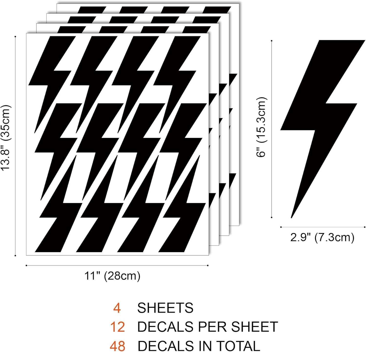 Large Black Vinyl Lighting Bolt Wall Decals, Peel and Stick Modern Thunder Stick