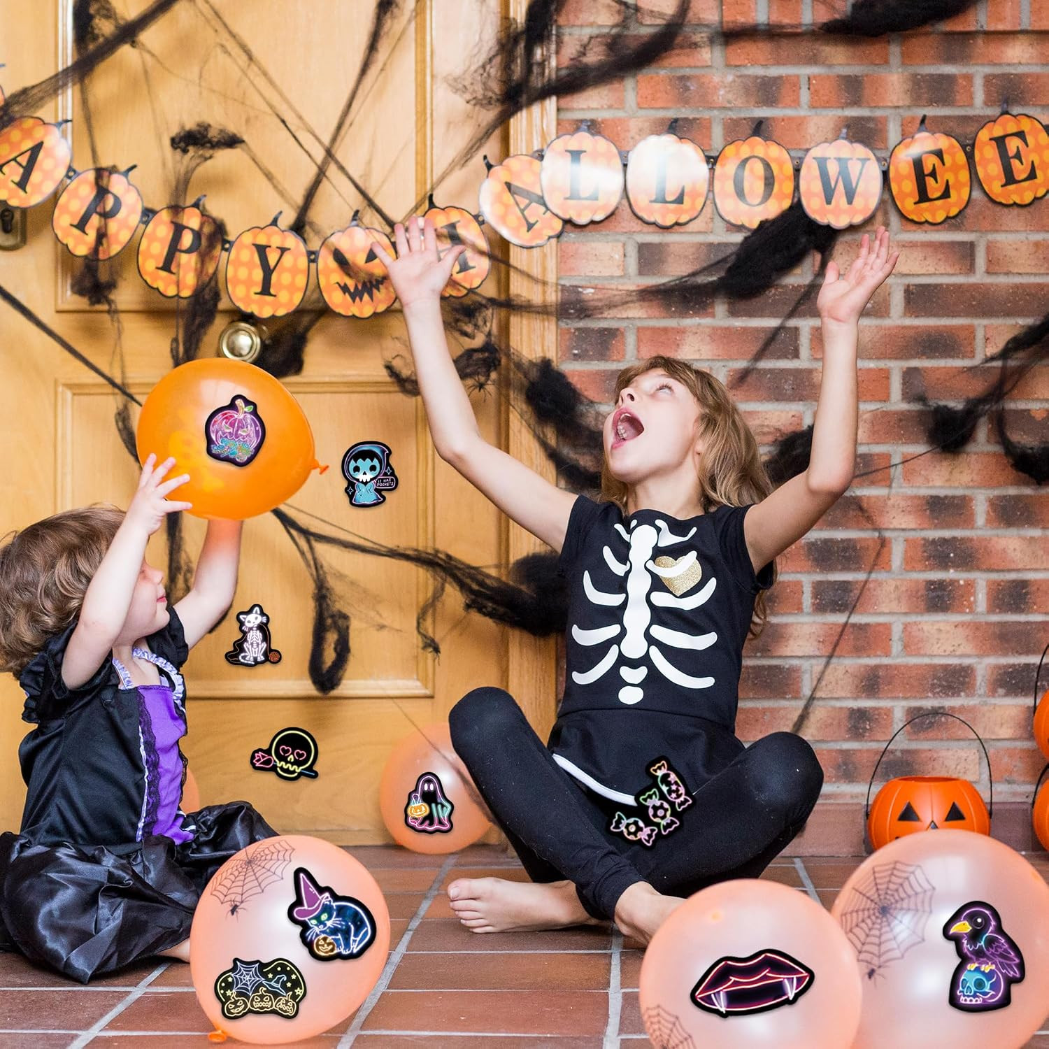 70 Pcs Neon Halloween Stickers for Kids, Waterproof Decor for Water Bottle