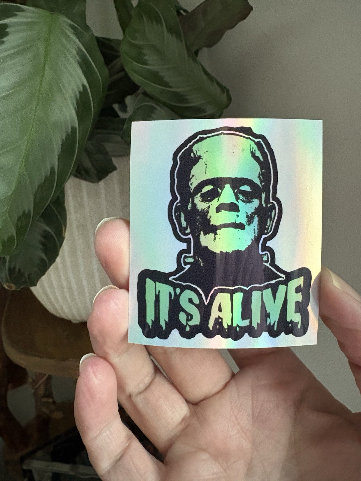 Frankenstein Holographic Horror It’s Alive …. Handmade Sticker Halloween