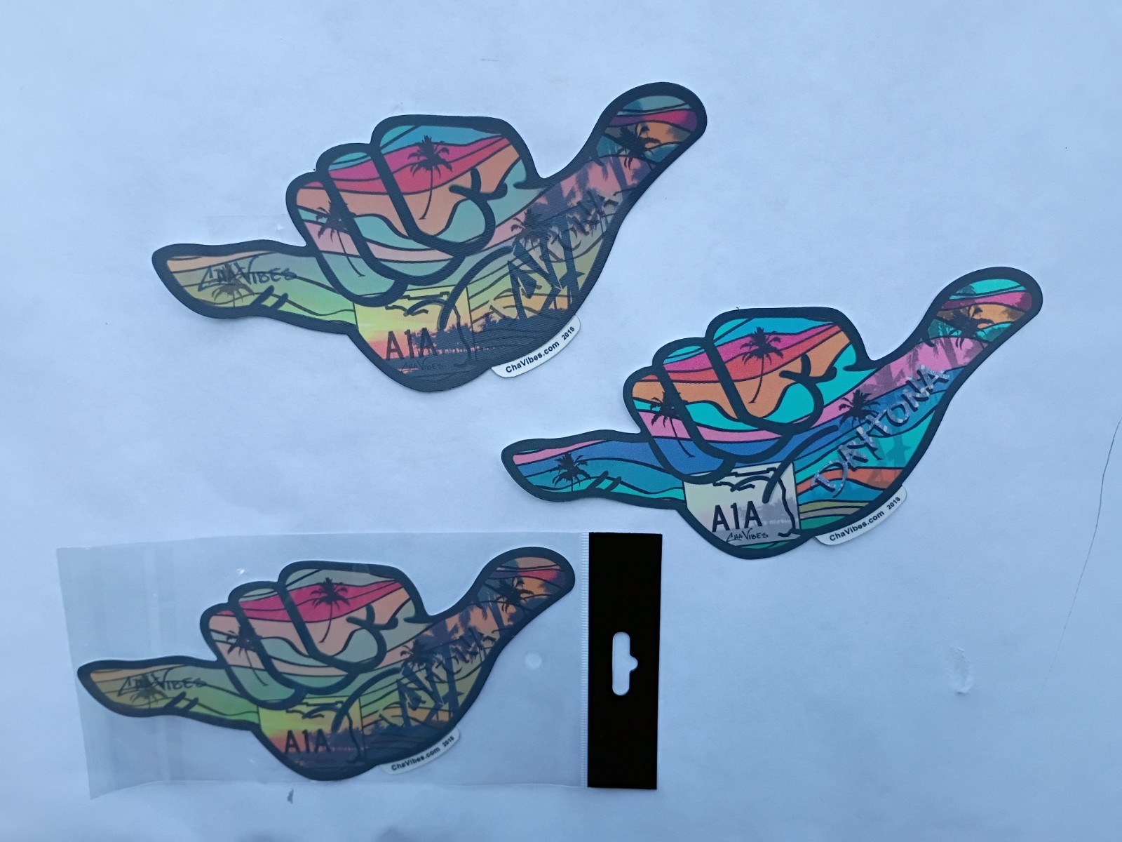 *DECAL* Shaka Hand / DAYTONA BEACH FL CHAVIBES Halogram Sticker Lot X3