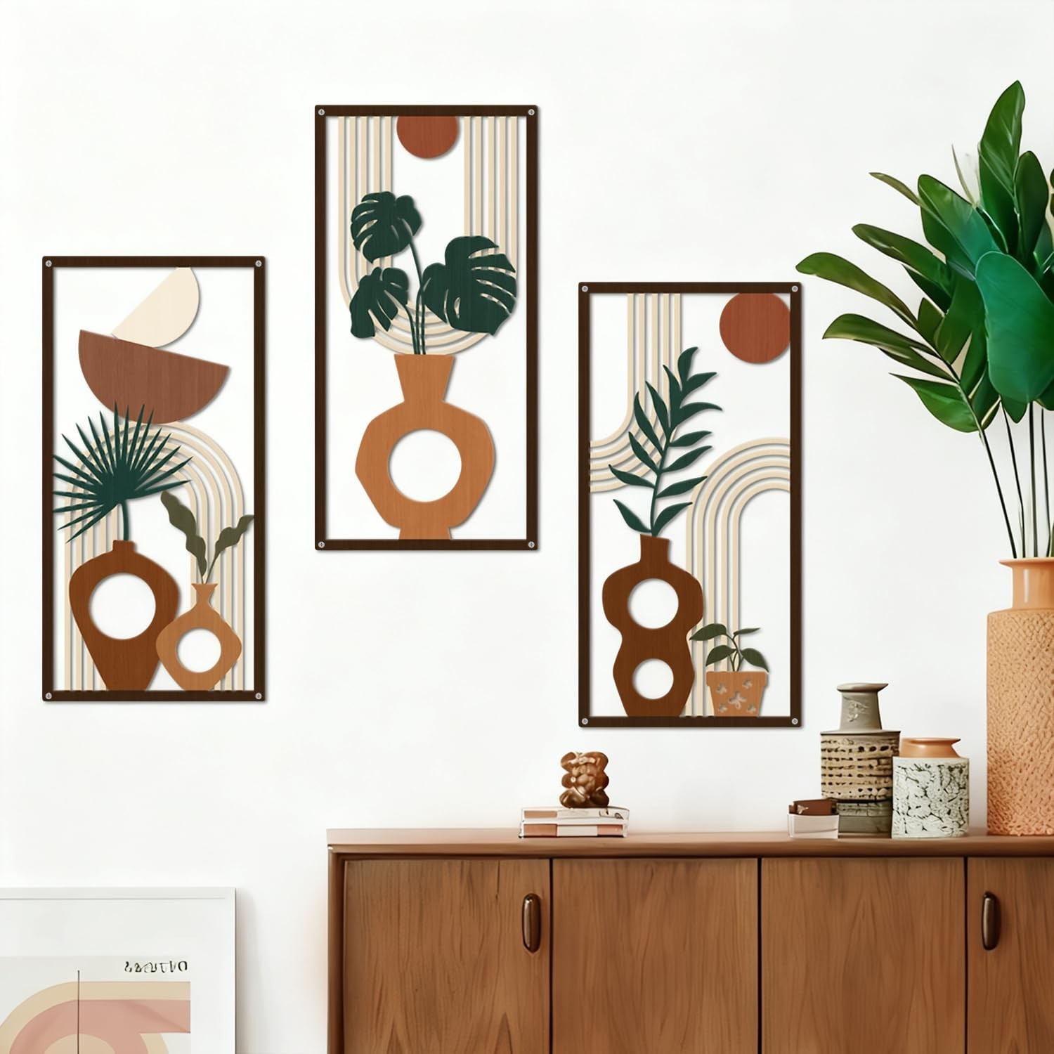ShxTrade Boho Metal Wall Art, Modern Abstract Minimalist Wall Decor Set of 3,…