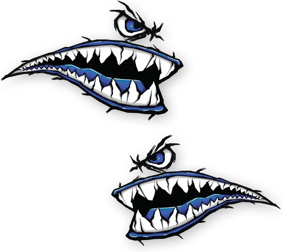 Shark Teeth Mouth 2-Pack Vinyl Decal Kayak Boat Car Sticker 7"x4.5"