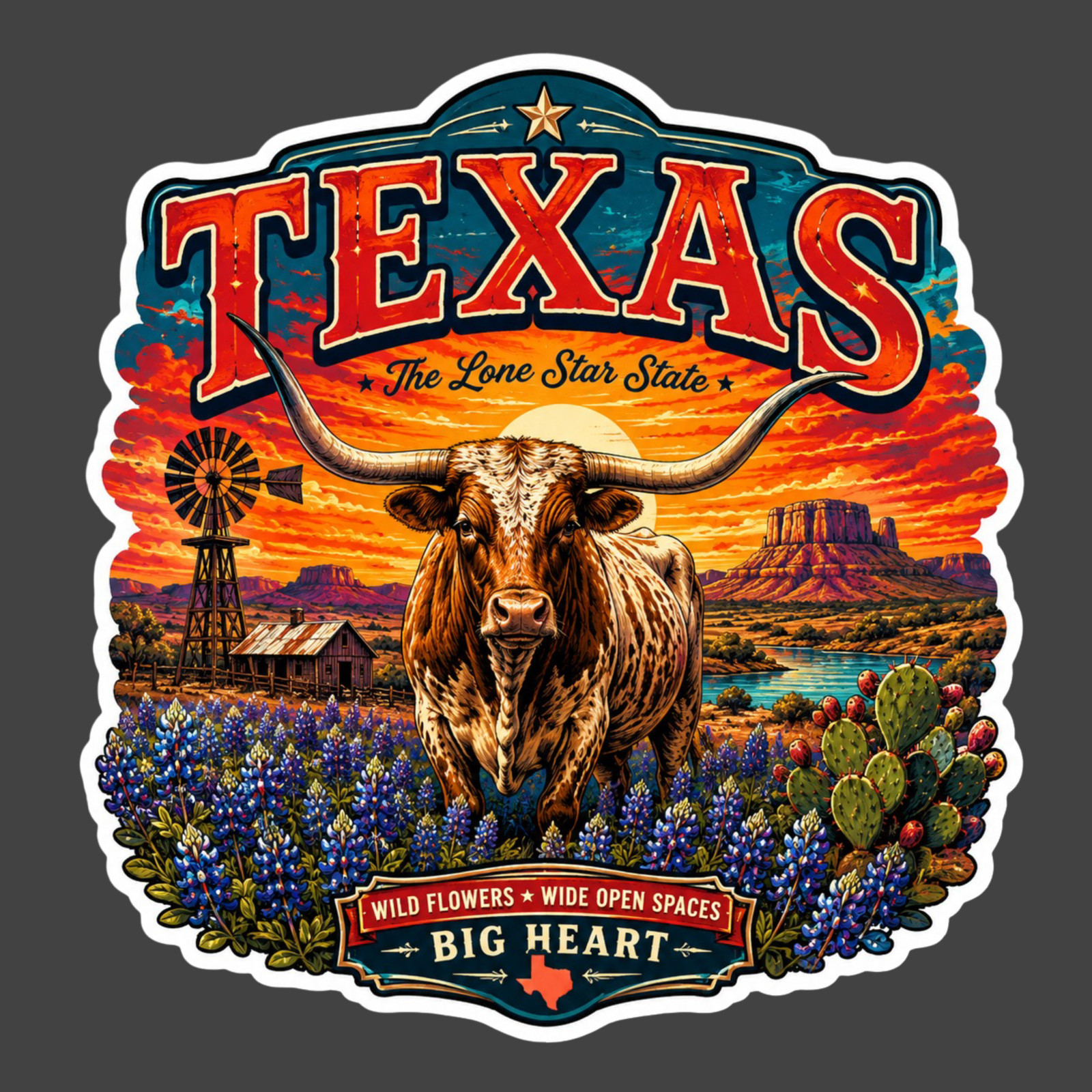 Texas Sticker Vinyl Decal Longhorn Bluebonnet Western Ranch Travel Souvenir