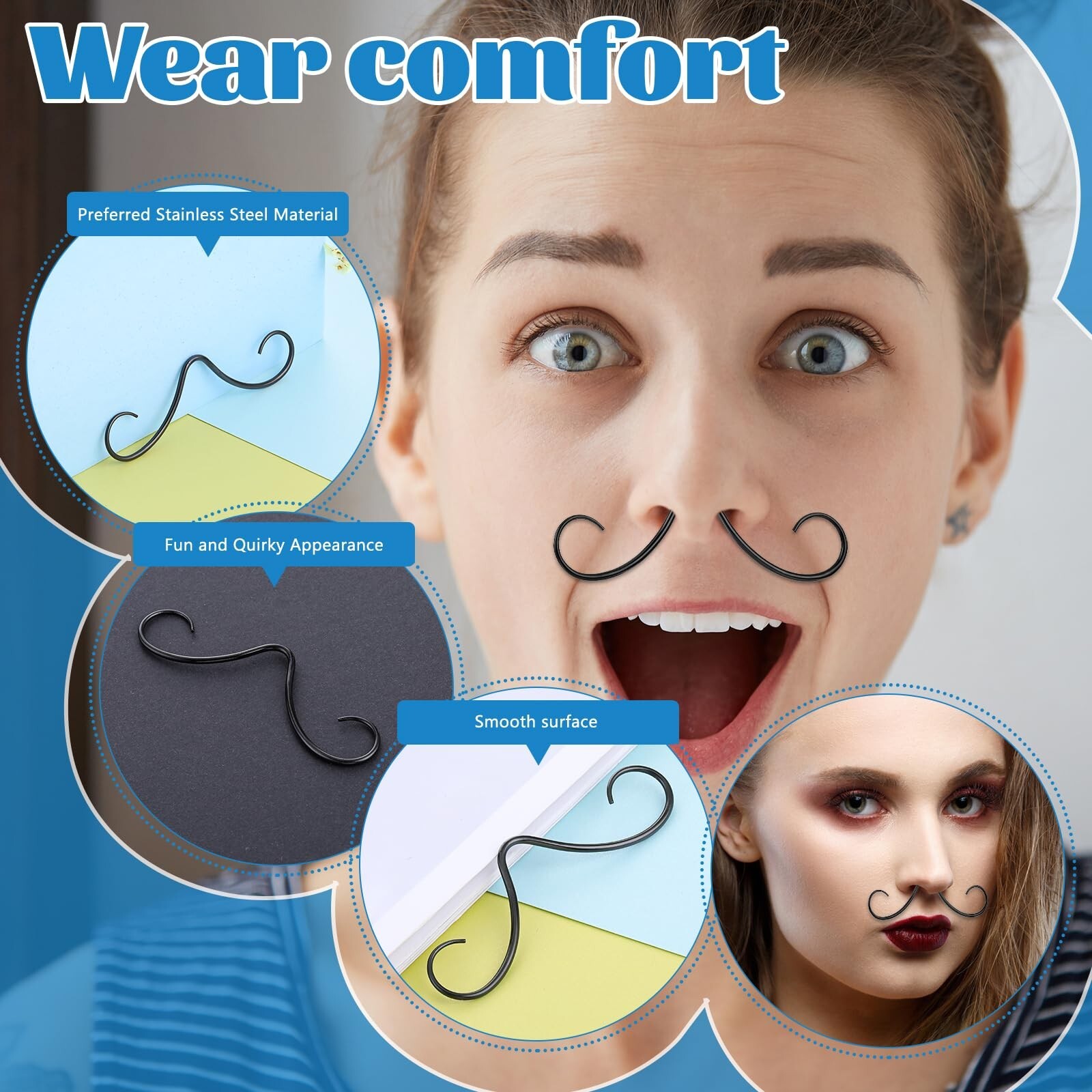 Mustache Septum Ring Black Septum Mustache Nose Ring Piercing Jewelry Surgica…
