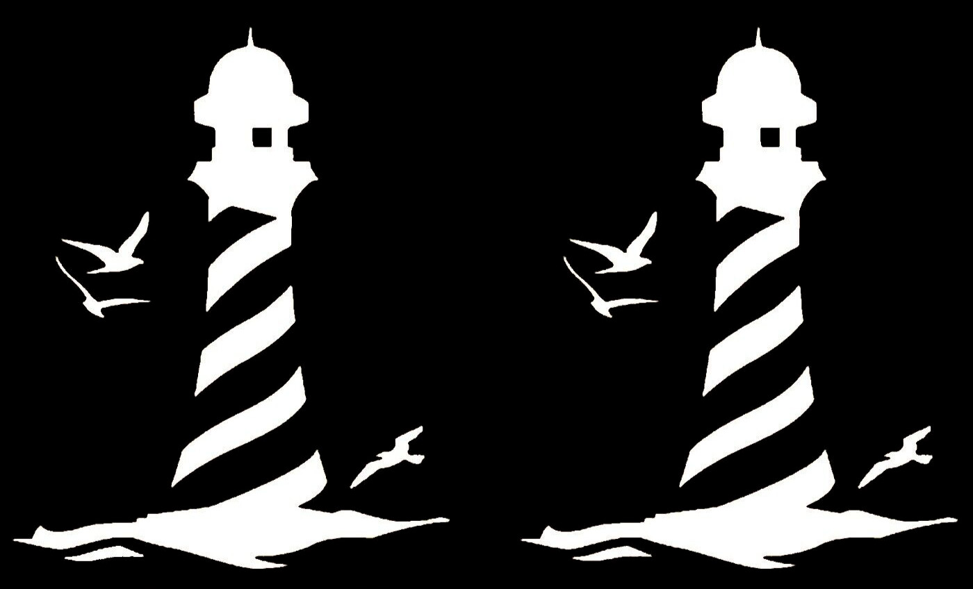 Lighthouse with Birds White Vinyl Decal Car Windows Laptop Notebook Tablet Mugs