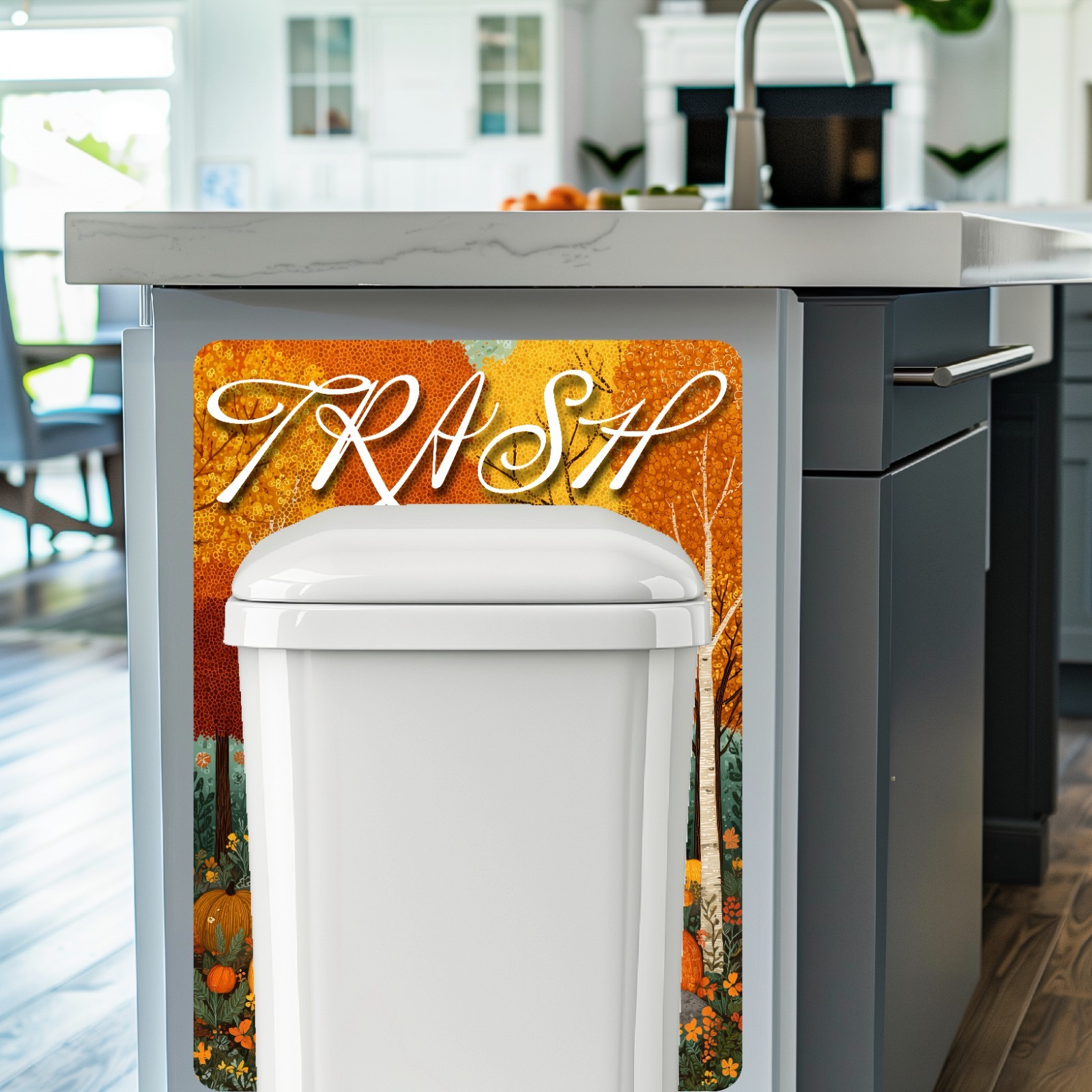 Autumn Trees Trash Can Fabric Decal Protective Wall Guard Sticker Kitchen