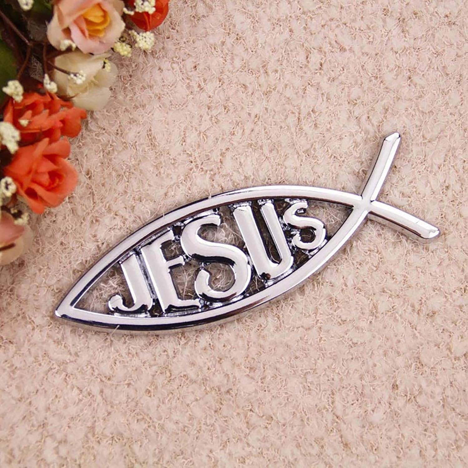 Silver 3D Chrome Car Decals Jesus Fish Emblem Stickers Auto Accessories
