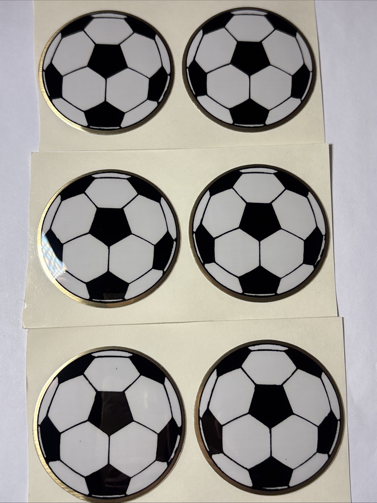 Soccer Ball Stickers. Lot of (6). Vintage 2 inch Round. Medal Awards Insert.