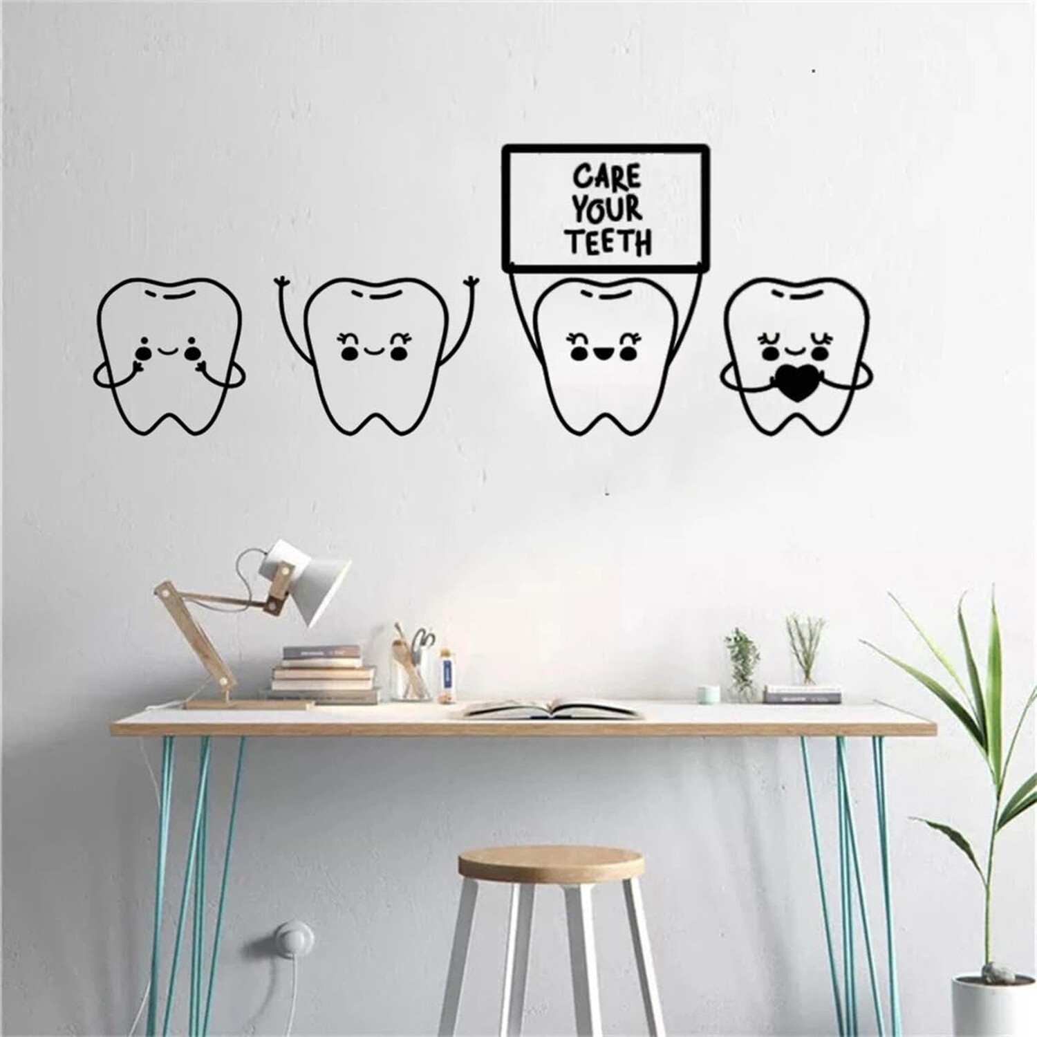 Vinyl Wall Decal Cartoon Children's Dentistry Teeth Quote Care Your Teeth Den…