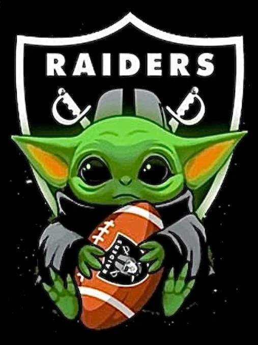 LAS VEGAS RAIDERS Baby Yoda Star Wars Sticker *NEW* Measures 4.2" x 3.75"