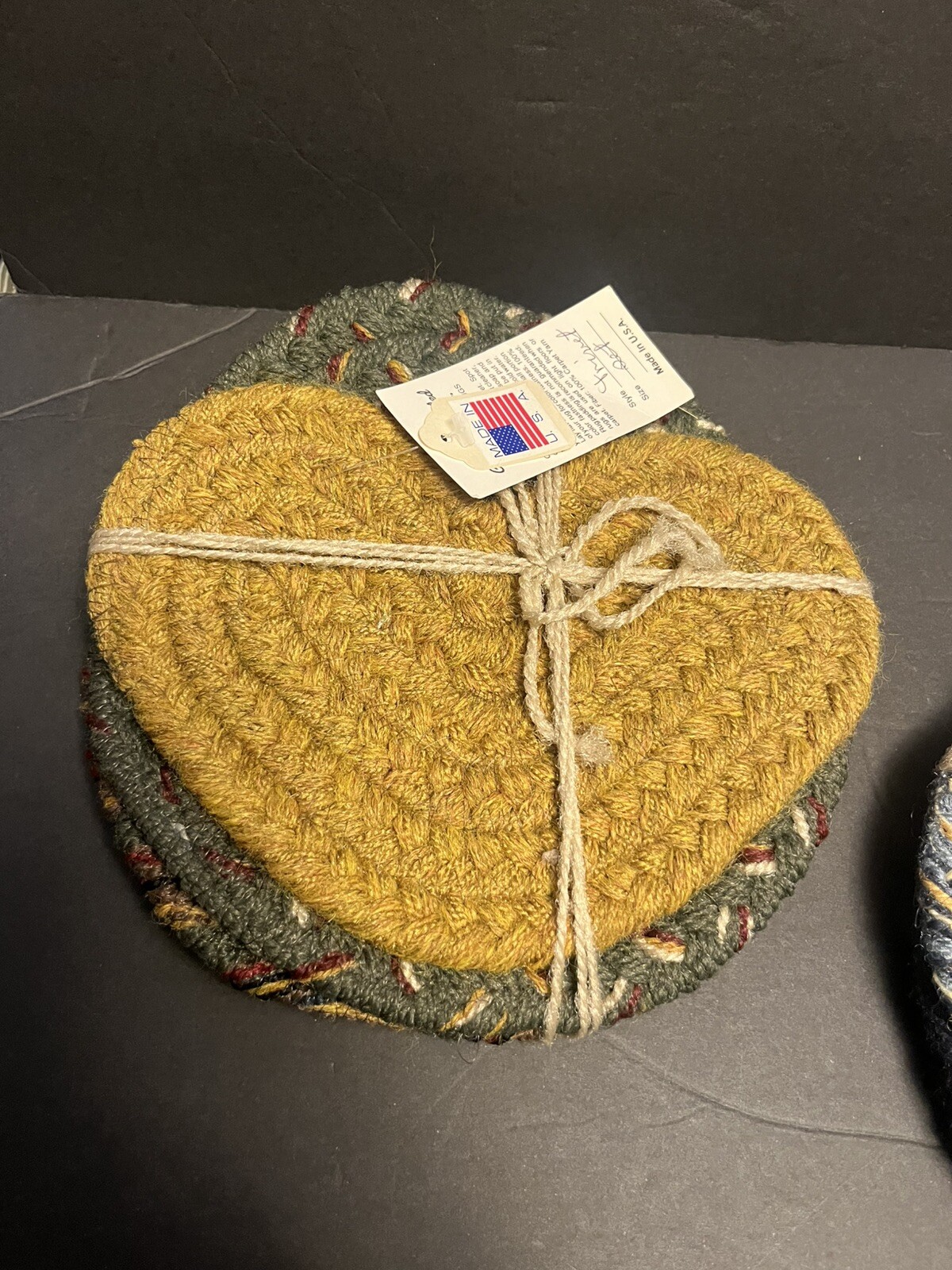 Braided Jute Coasters – Lot Of 3 Mixed Lot Heart Circle Shaped *NEW*