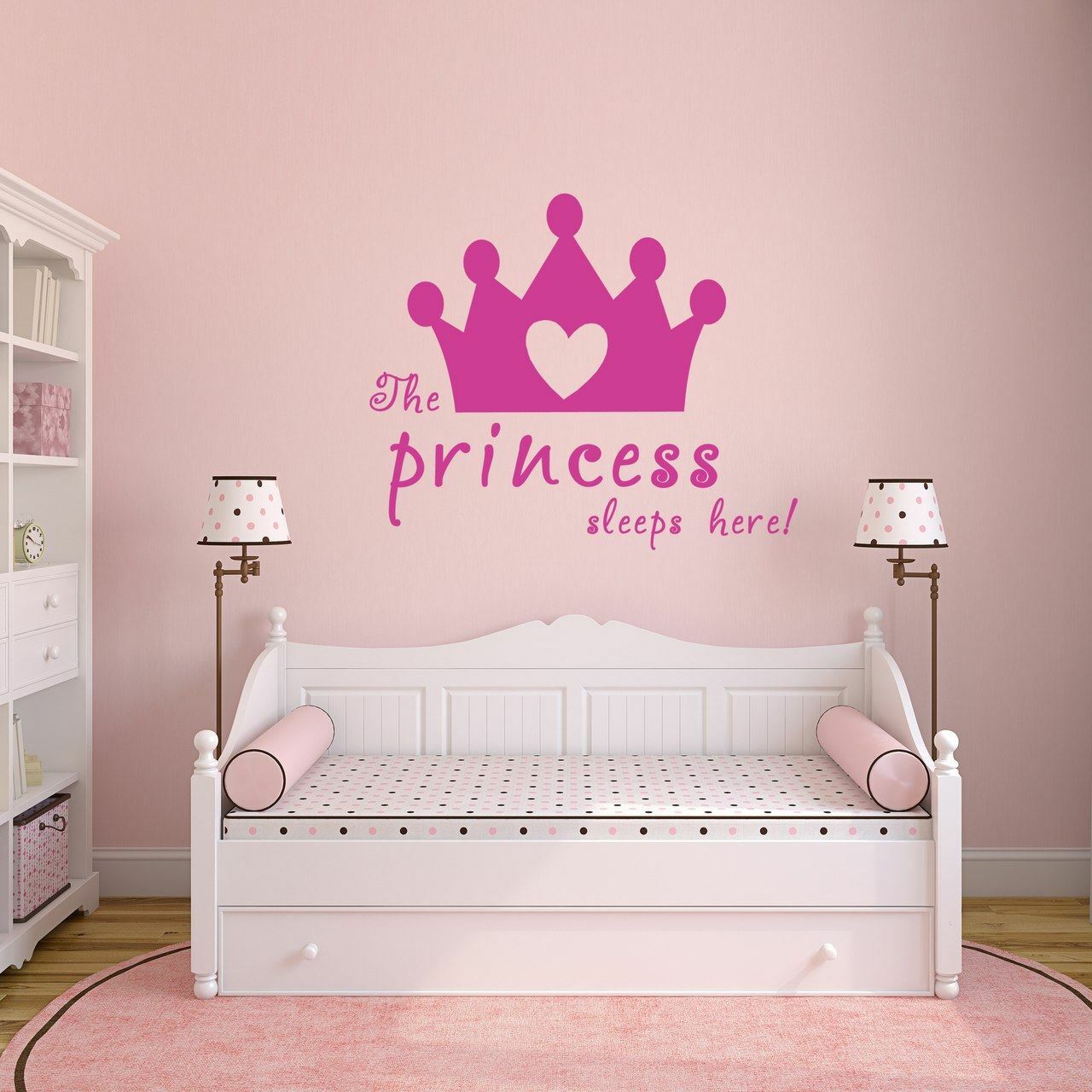 The Princess Sleeps Here Wall Decal – Nursery, Kids, Bedroom, Fairy Tale, Crown