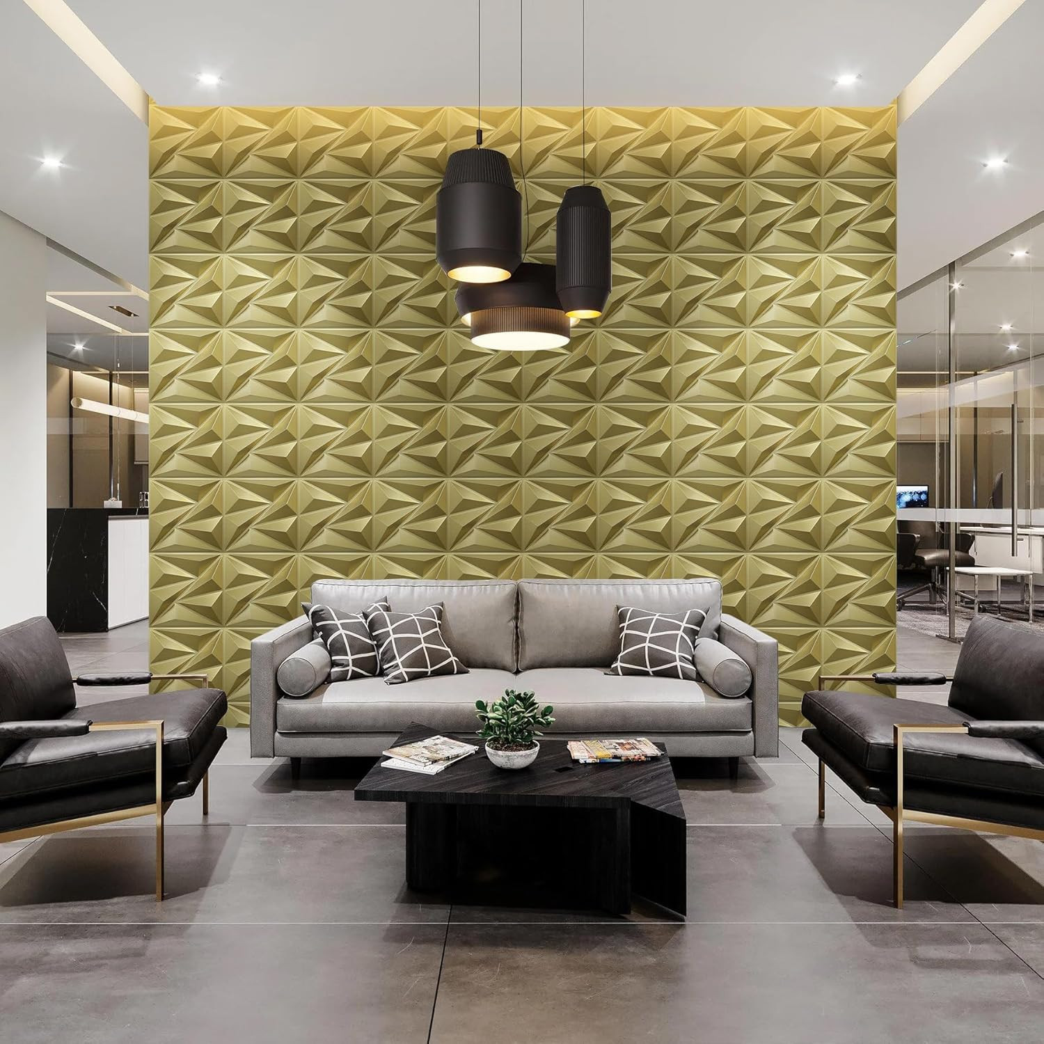 33 Pack 3D Wall Panels, 12"X12" Champaign Gold Accent Tiles for Home Decor