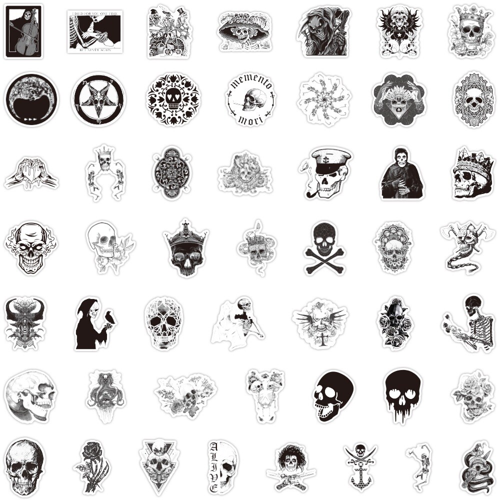 20 Random Skull Stickers Black and White Goth Decals Laptop Hydro Free Shipping