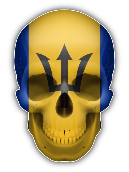 Barbados Flag Skull Car Bumper Sticker Decal