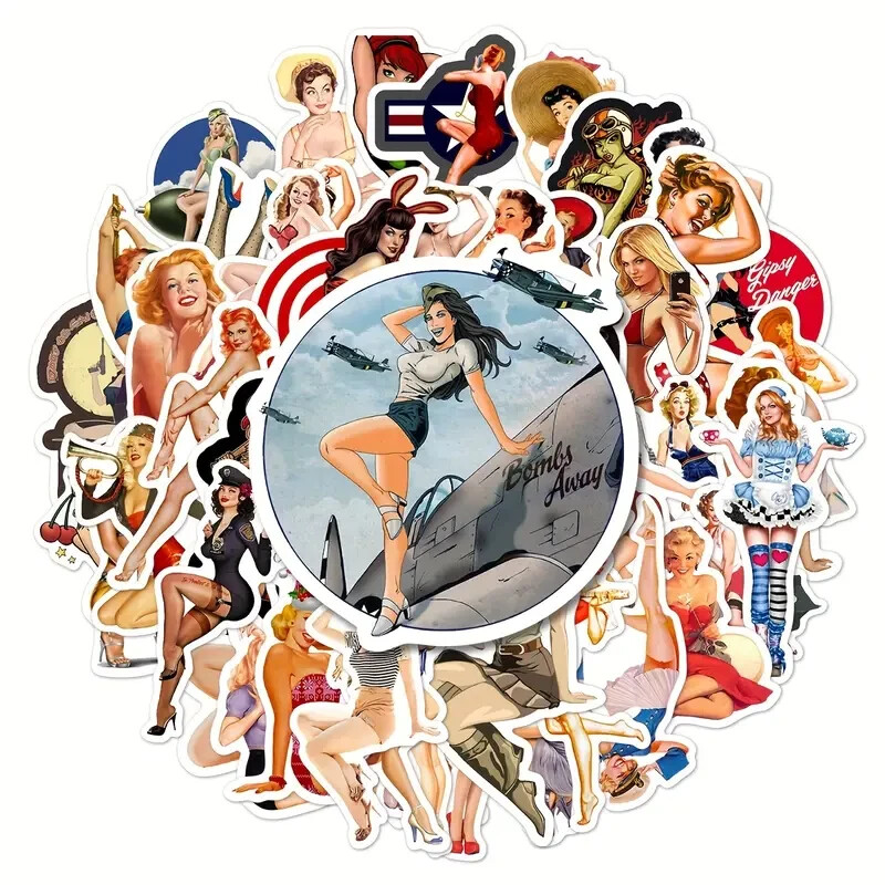 50pcs Retro Poster Girl Stickers.