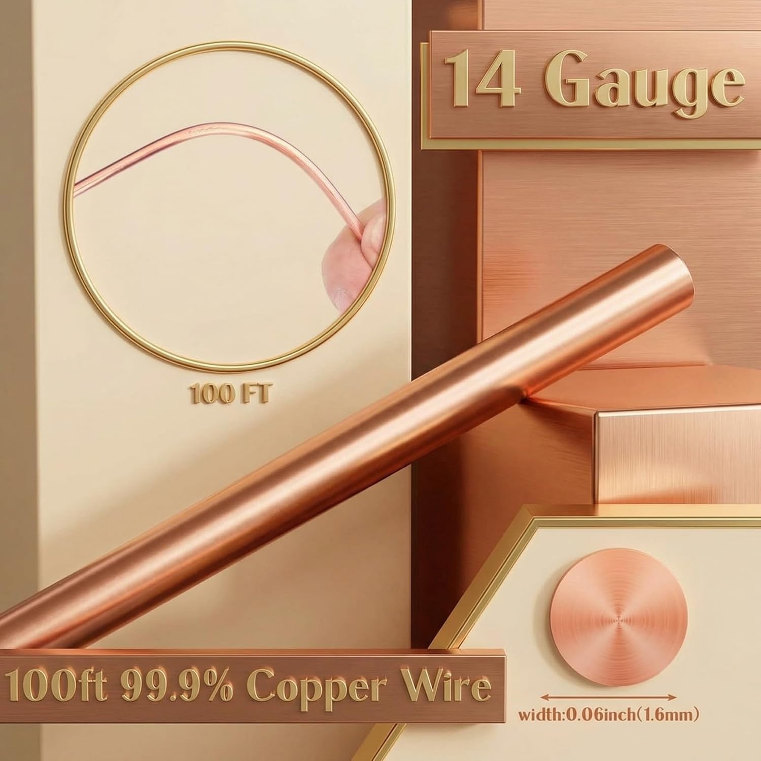 100Ft 14 Gauge Copper Wire for Gardening, Electroculture, Bonsai, Jewelry Making