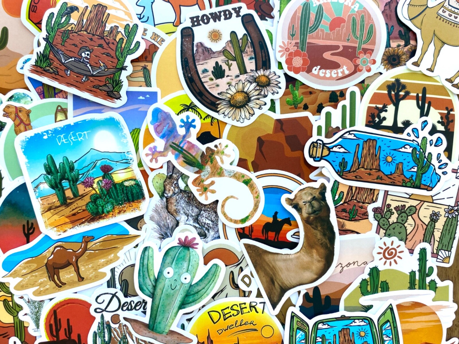 5-50 pcs Cactus Stickers, Retro Travel Arizona Canyon Camel Desert Vinyl Decals