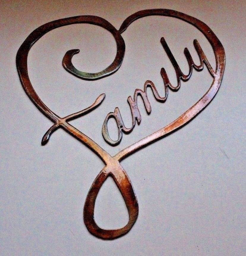 Family Heart Metal Wall Art Decor 12" x 10 1/4" copper/bronze