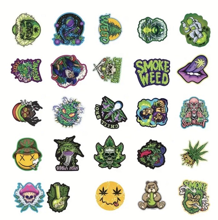 Weed Vinyl Stickers 50 Pack Waterproof Water Bottle Laptop Phone Envelope Decals