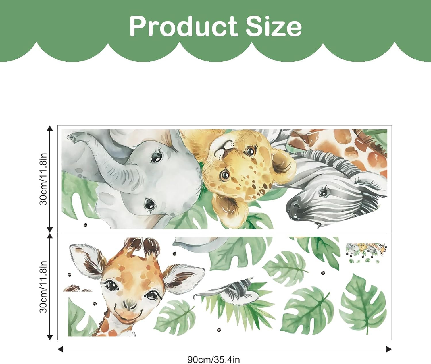 45× 23In Watercolor Jungle Animal Wall Stickers Forest Safari Animal Wall Decals