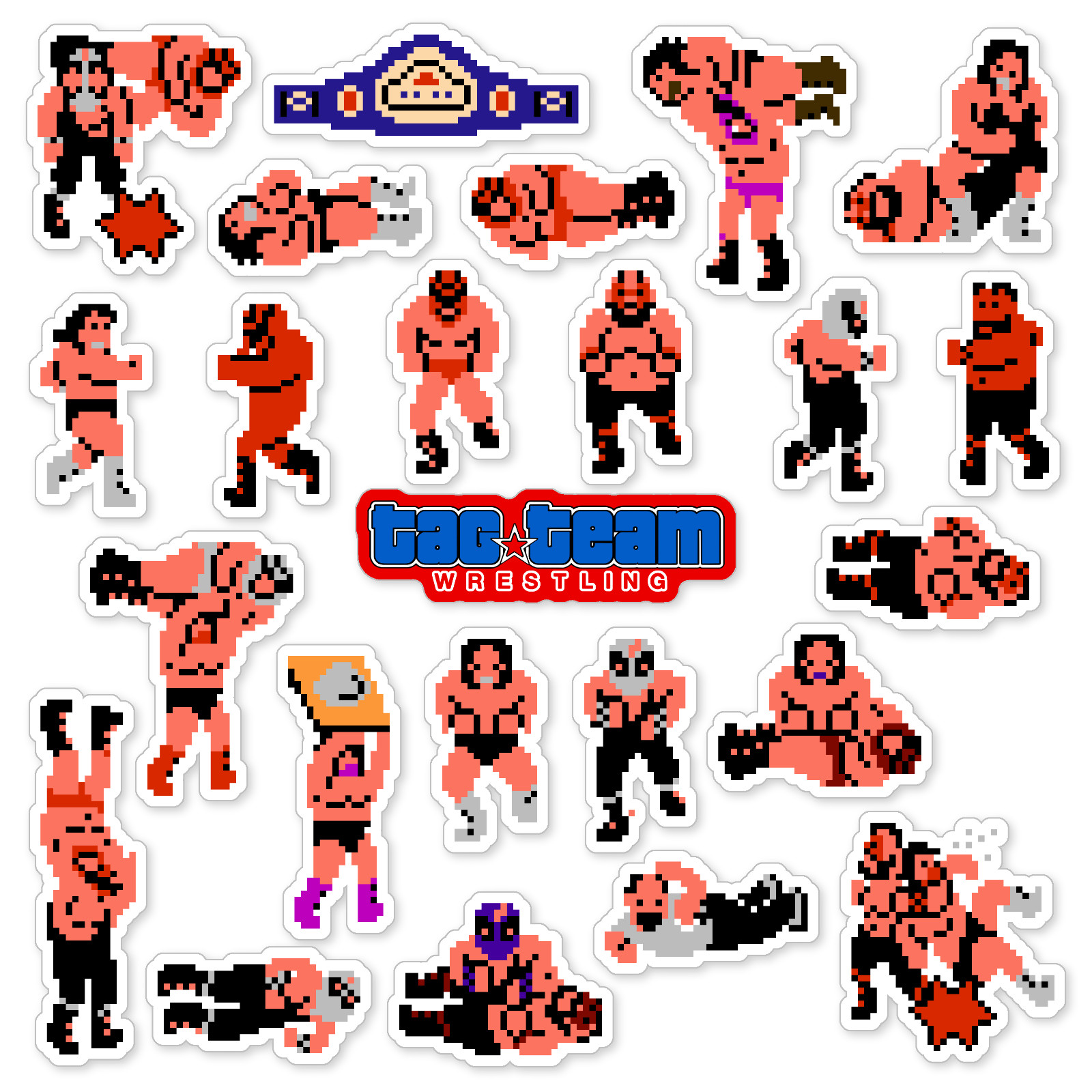 Tag Team Wrestling Stickers Nintendo NES Pixel Art 24 Sticker Pack