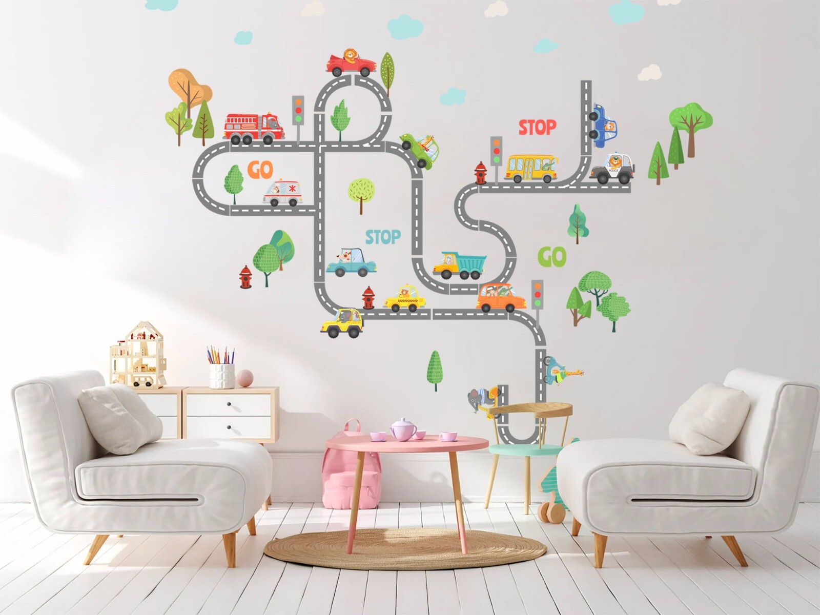 Transportation Vehicles Fire Truck Ambulance Bus Removable Nursery Wall Decal